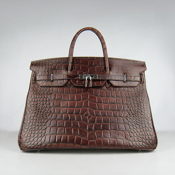 Replica Hermes Birkin 40CM Crocodile Veins Leather Bag Dark Coffee 6099 Online